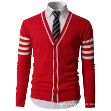 OEM/ODM Fashion cardigan design single breasted cotton long sleeve men's knitted varsity sweater coats with stripes